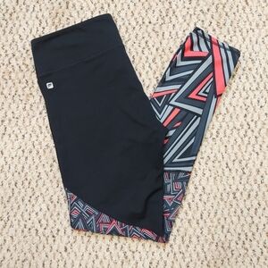 Fabletics Leggings Womens Medium Black Grey Orange Geometric L Active Yoga Pants